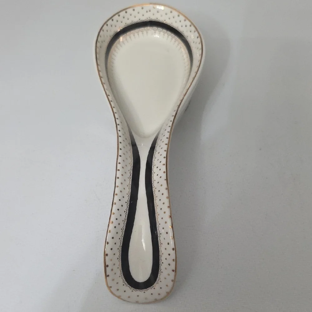 Grace Teaware Decorative White and Gold Ceramic Spoon Rest.
